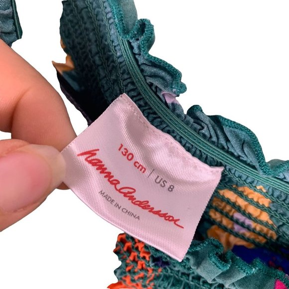 Hanna Andersson Green Floral Shirred Neck Short Sleeve Swing Dress Size 8 - Picture 3 of 7